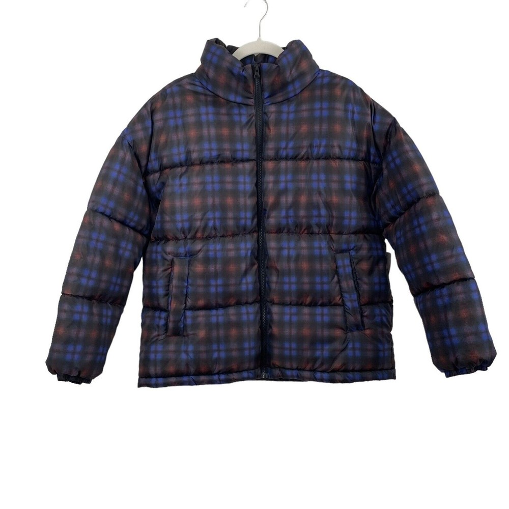 13. NWT BP Nordstrom Womens Puffer Jacket Purple Medium Ombré Earl Plaid Lined